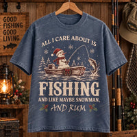 All I Care About Is Fishing Snowman & Rum Vintage Christmas T-Shirt