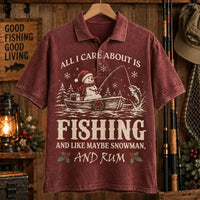 All I Care About Is Fishing Snowman & Rum Vintage Christmas Polo Shirt