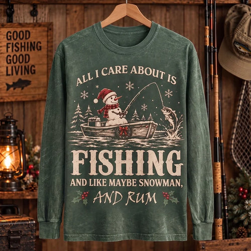 All I Care About Is Fishing Snowman & Rum Vintage Christmas Sweater