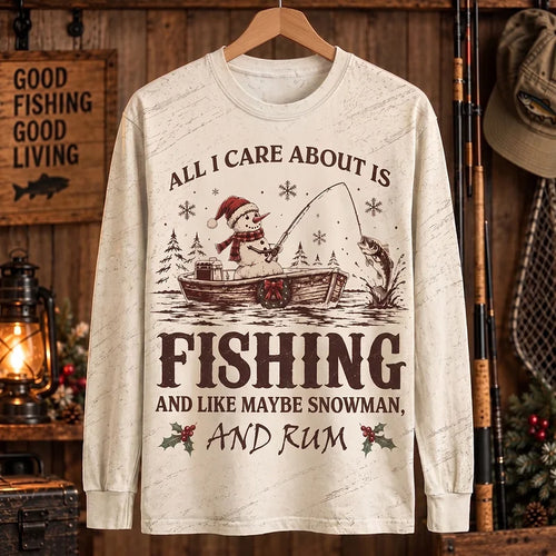 All I Care About Is Fishing Snowman & Rum Vintage Christmas Sweater