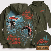 Personalized Cast Into The Wild Fishing Vintage Hooded Long Sleeve Shirt