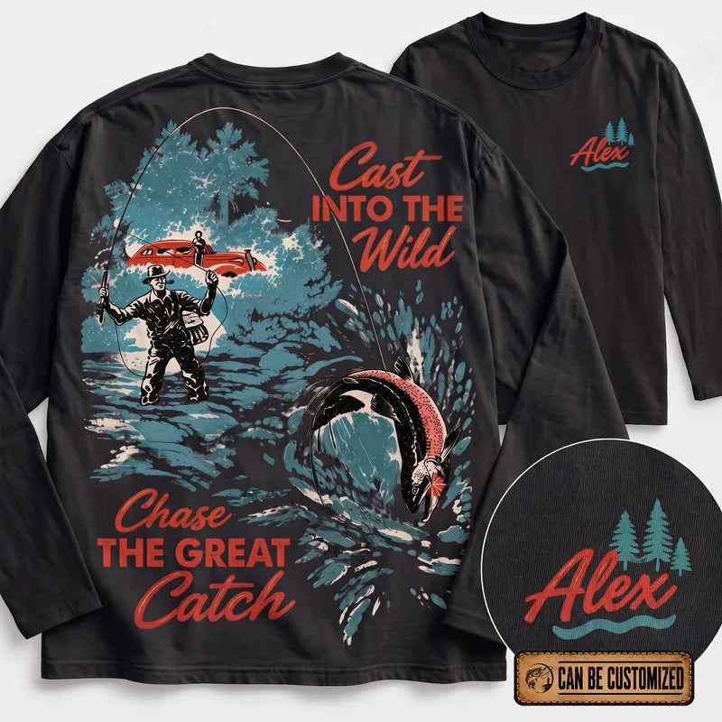 Personalized Cast Into The Wild Fishing Vintage Long Sleeve Shirt