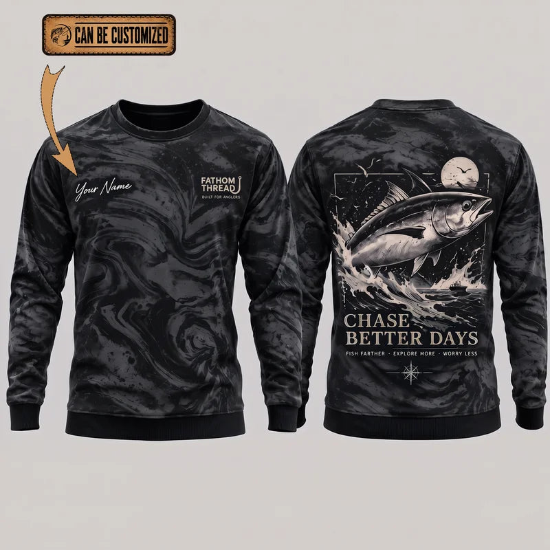 Personalized Chase Better Days Fishing Sketch Sweater