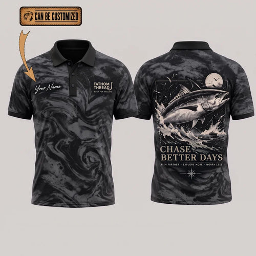 Personalized Chase Better Days Fishing Sketch Polo Shirt