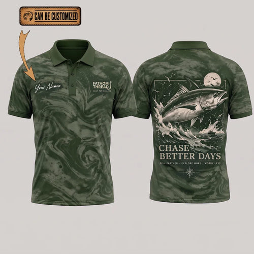Personalized Chase Better Days Fishing Sketch Polo Shirt
