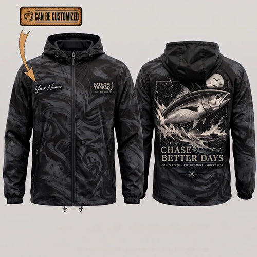 Personalized Chase Better Days Fishing Sketch Windbreaker Jacket