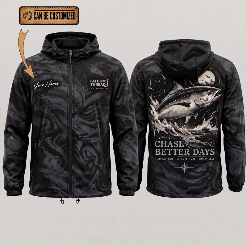 Personalized Chase Better Days Fishing Sketch Windbreaker Jacket
