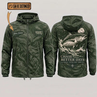 Personalized Chase Better Days Fishing Sketch Windbreaker Jacket