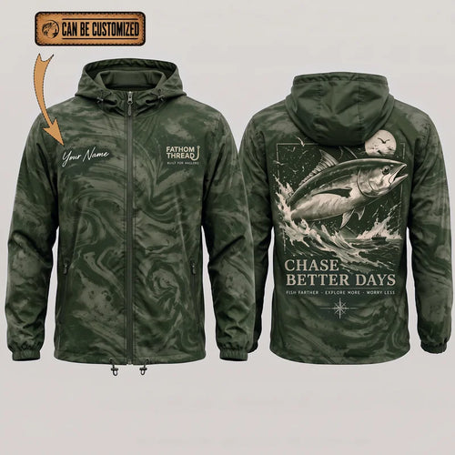 Personalized Chase Better Days Fishing Sketch Windbreaker Jacket