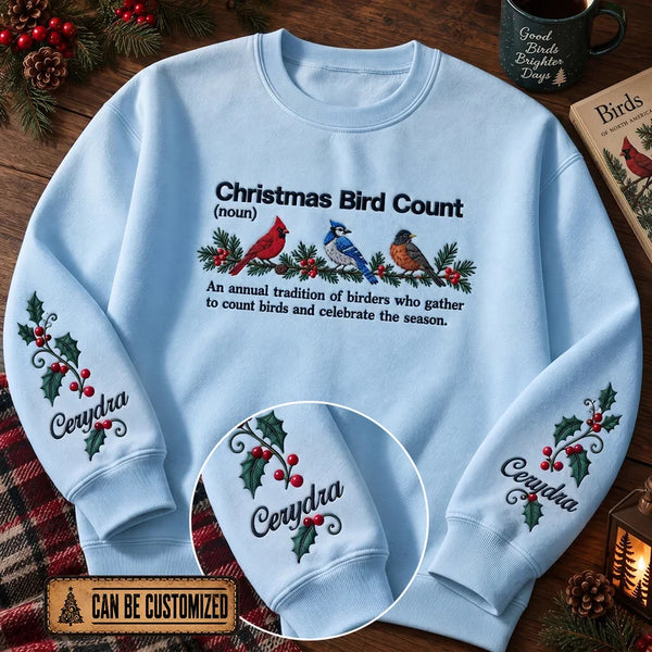 Christmas Bird Count Personalized Birding Sweater – Print & Embroidery