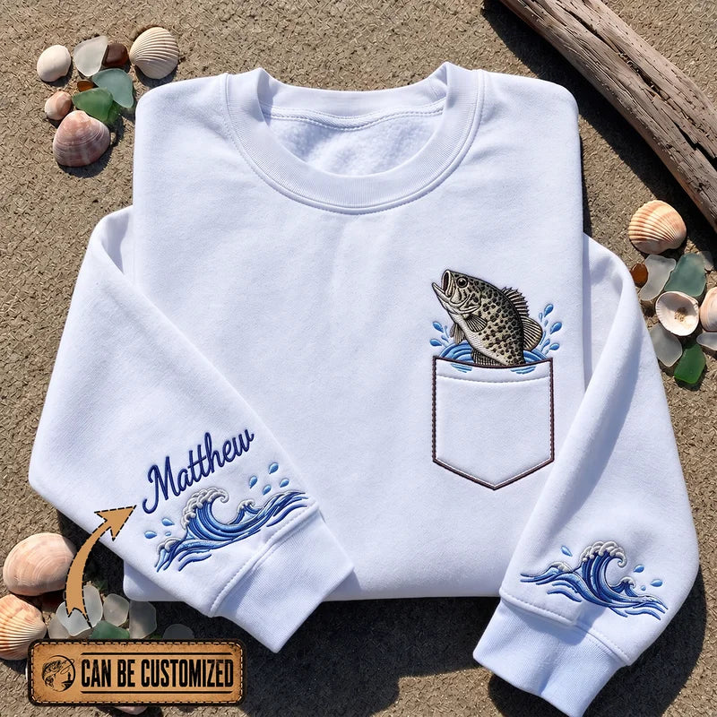 Personalized Bass Fish Ocean Waves Sweater – Print & Embroidery