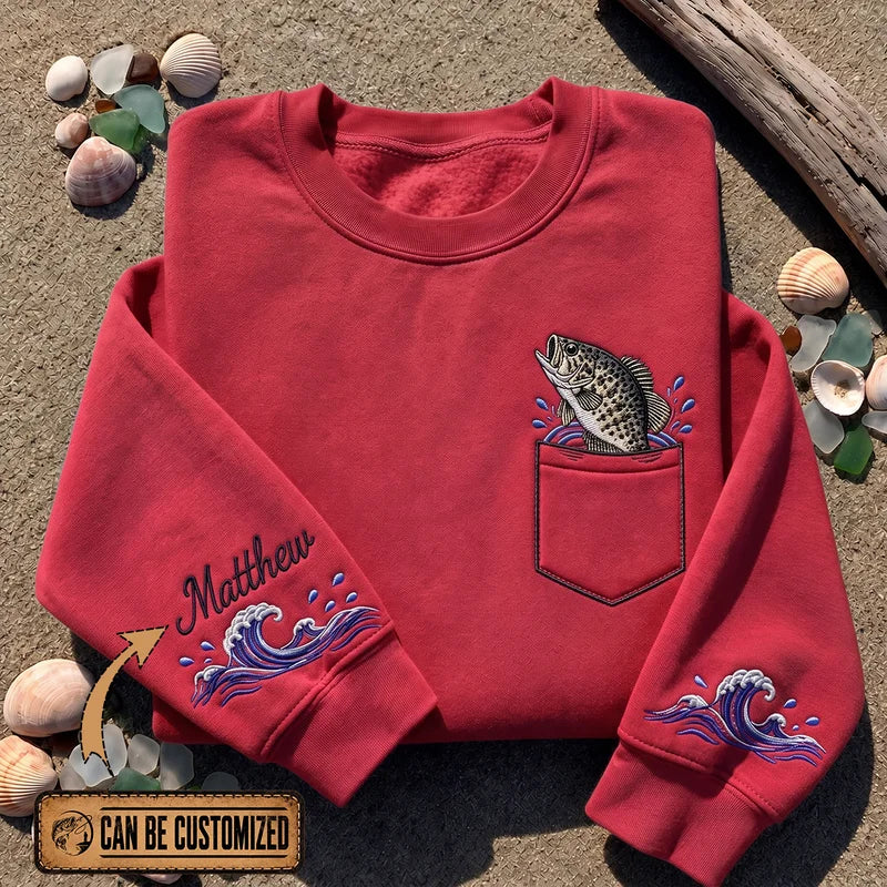 Personalized Bass Fish Ocean Waves Sweater – Print & Embroidery