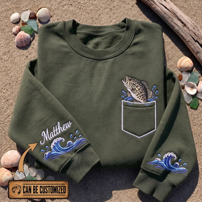 Personalized Bass Fish Ocean Waves Sweater – Print & Embroidery
