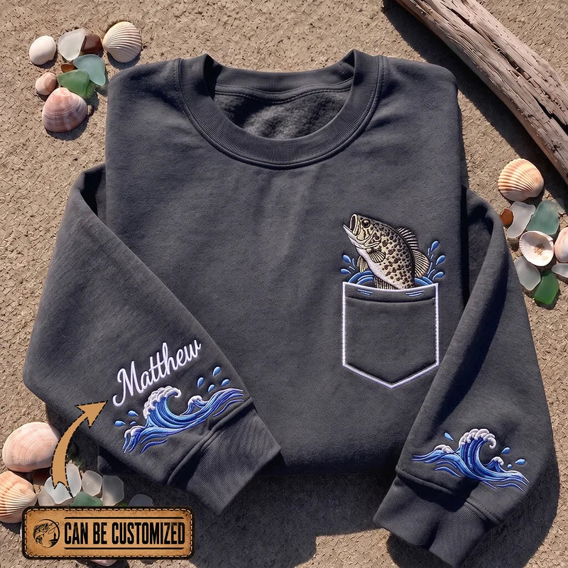 Personalized Bass Fish Ocean Waves Sweater – Print & Embroidery
