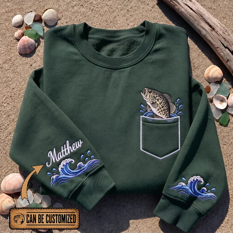 Personalized Bass Fish Ocean Waves Sweater – Print & Embroidery