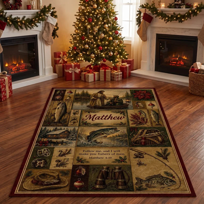 Personalized Fishers of Men Rustic Christian Fishing Rug