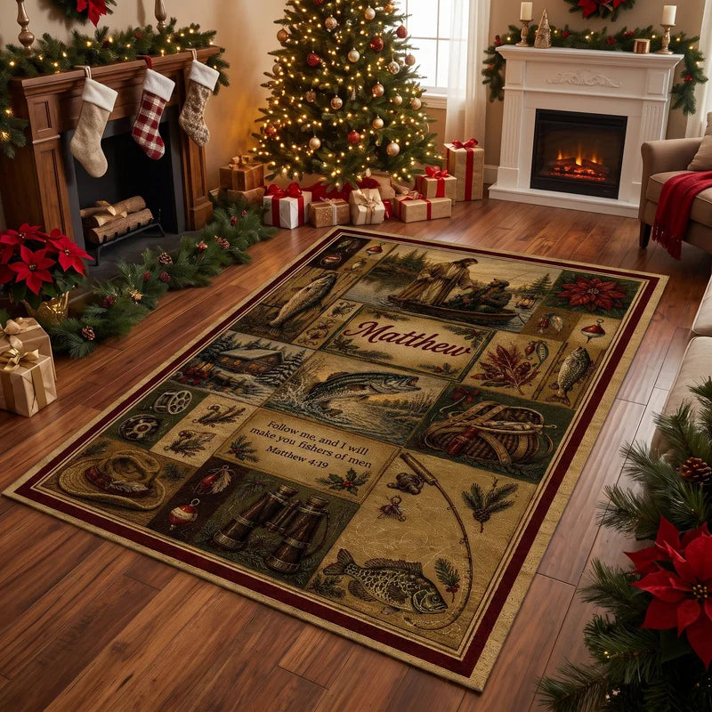 Personalized Fishers of Men Rustic Christian Fishing Rug