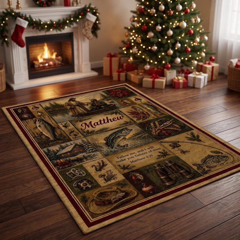Personalized Fishers of Men Rustic Christian Fishing Rug