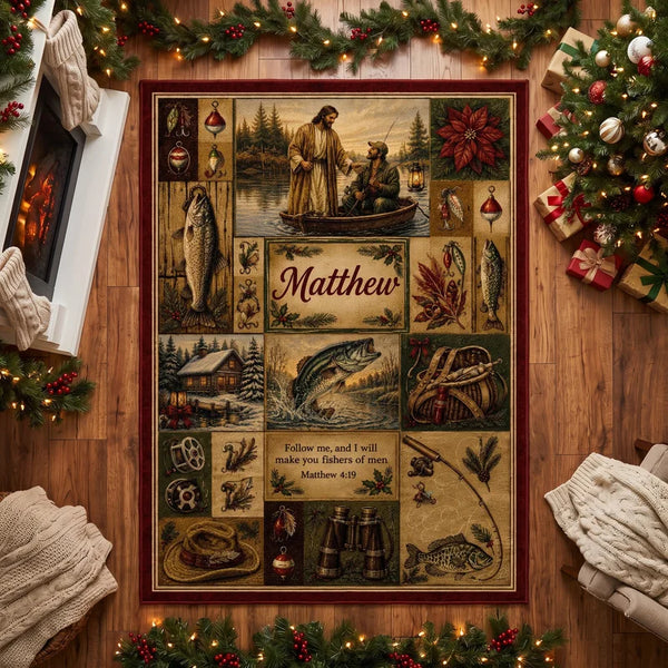 Personalized Fishers of Men Rustic Christian Fishing Rug