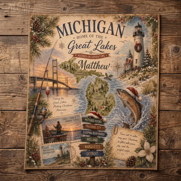 Personalized Michigan Great Lakes Christmas Fishing Rug
