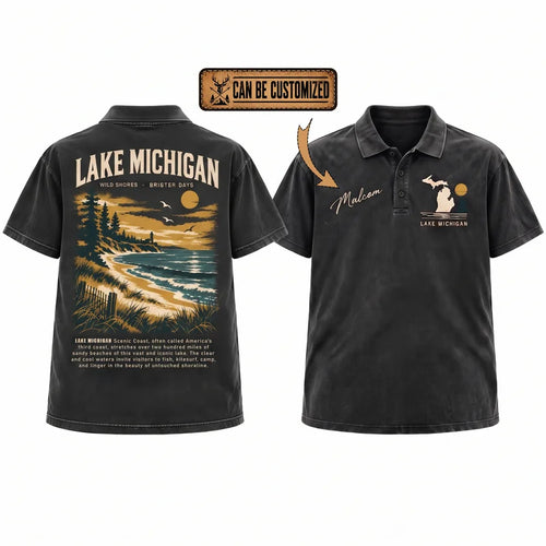 Personalized Lake Michigan Wild Shores Brighter Days Vintage Polo Shirt