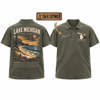 Personalized Lake Michigan Wild Shores Brighter Days Vintage Polo Shirt