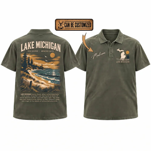 Personalized Lake Michigan Wild Shores Brighter Days Vintage Polo Shirt