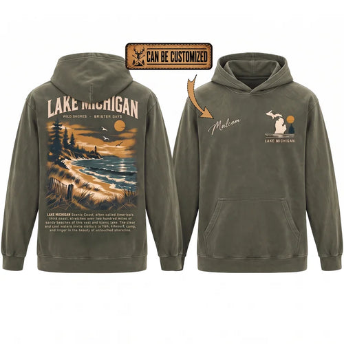 Personalized Lake Michigan Wild Shores Brighter Days Vintage Hoodie