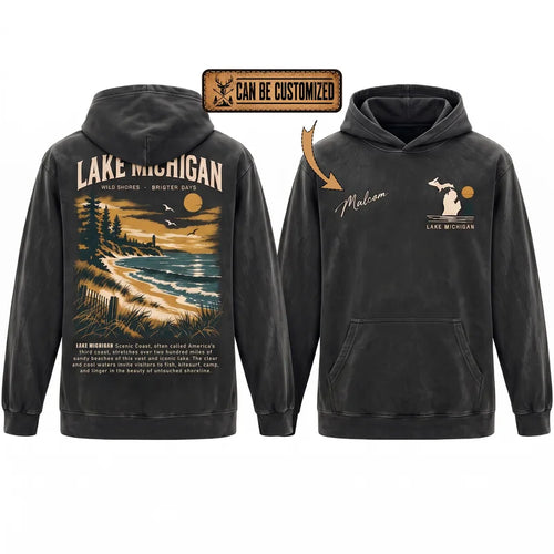 Personalized Lake Michigan Wild Shores Brighter Days Vintage Hoodie