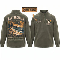 Personalized Lake Michigan Wild Shores Brighter Days Vintage Zip Long Sleeve Shirt