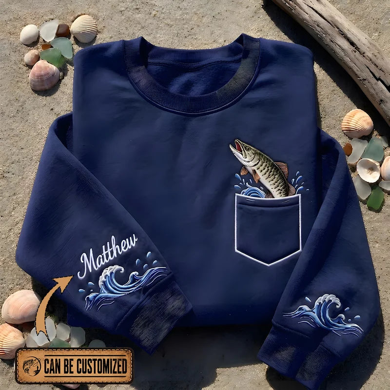 Muskellunge Jumping Fish Pocket Personalized Sweater – Print & Embroidery
