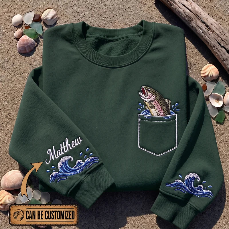 Personalized Rainbow Trout Ocean Waves Sweater – Print & Embroidery