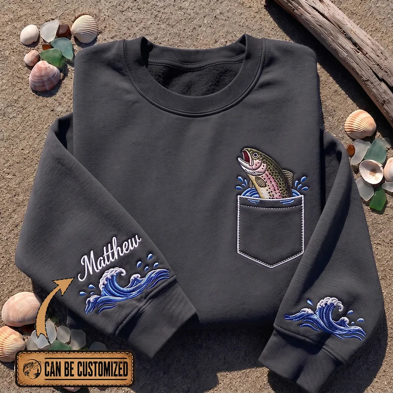 Personalized Rainbow Trout Ocean Waves Sweater – Print & Embroidery