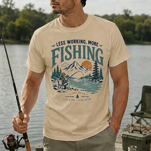 Less Working More Fishing Vintage Mountain T-Shirt
