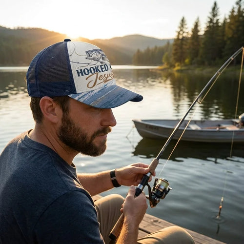 Hooked on Jesus Christian Fishing Trucker Hat