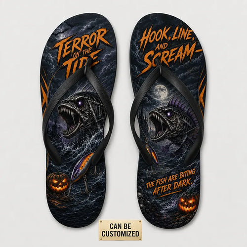 Terror On The Tide Halloween Flip Flops