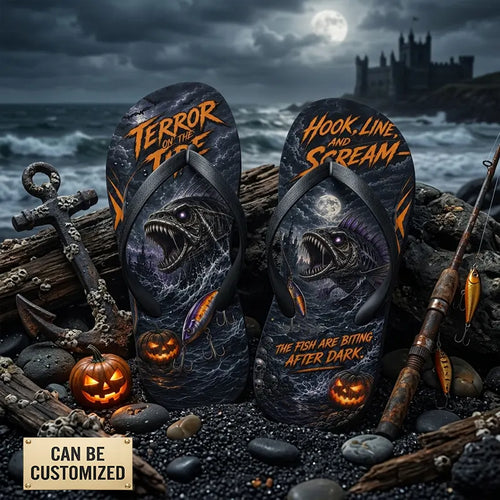Terror On The Tide Halloween Flip Flops