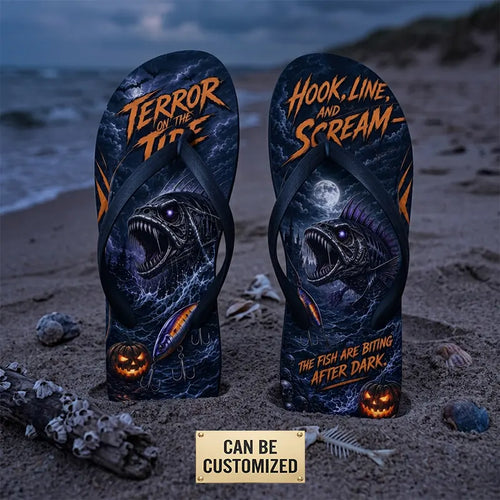 Terror On The Tide Halloween Flip Flops