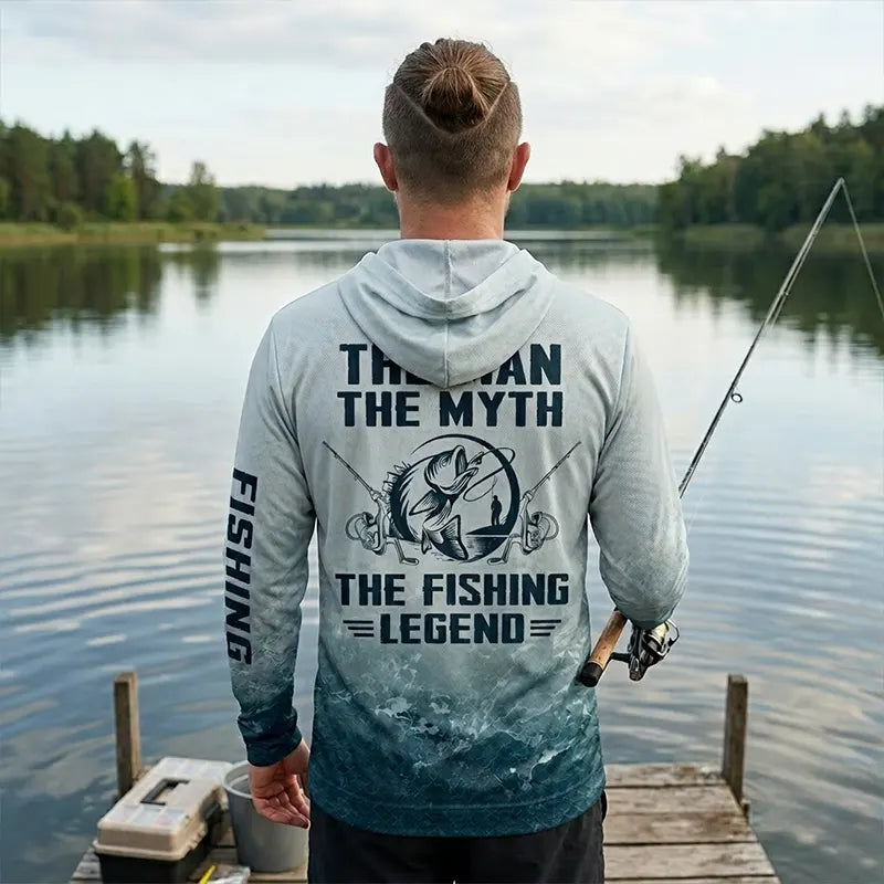 The Man The Myth The Fishing Legend Hooded Long Sleeve Shirt 2026