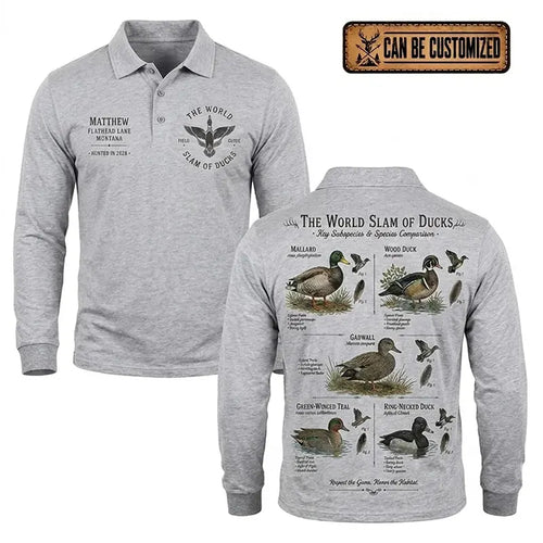 The World Slam of Ducks Waterfowl Hunting Polo Long Sleeve Shirt