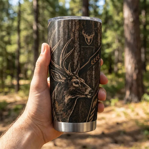 Tree Camo Deer Head Hunting 20oz Skinny Tumbler