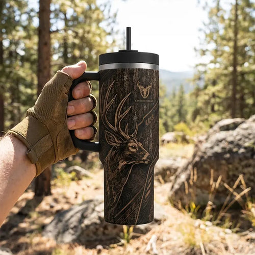 Tree Camo Deer Head Hunting 40oz Handled Tumbler