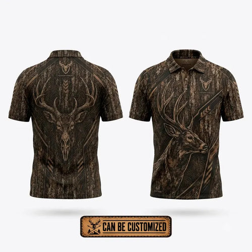 Tree Camo Deer Head Hunting Polo Shirt