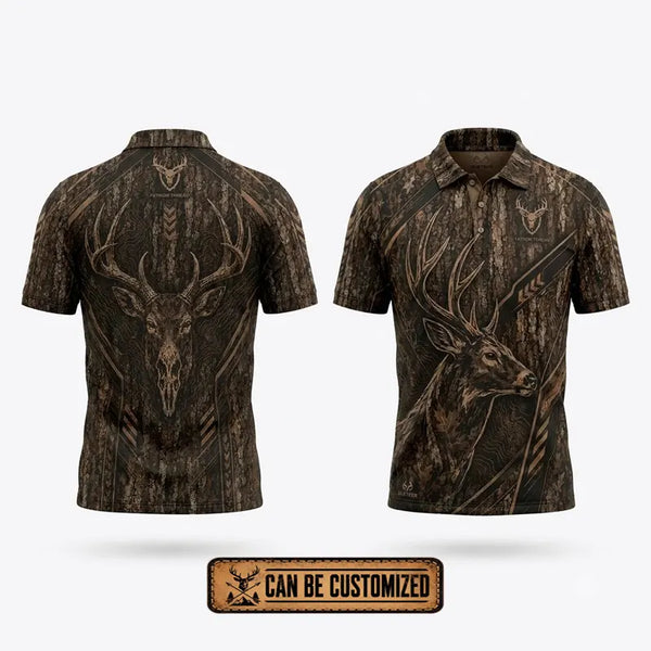 Tree Camo Deer Head Hunting Polo Shirt 2026