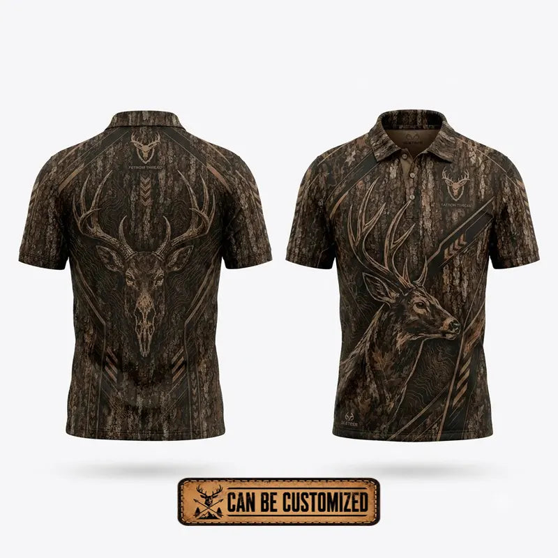 Tree Camo Deer Head Hunting Polo Shirt