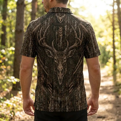 Tree Camo Deer Head Hunting Polo Shirt