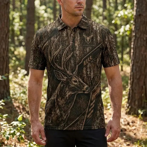 Tree Camo Deer Head Hunting Polo Shirt