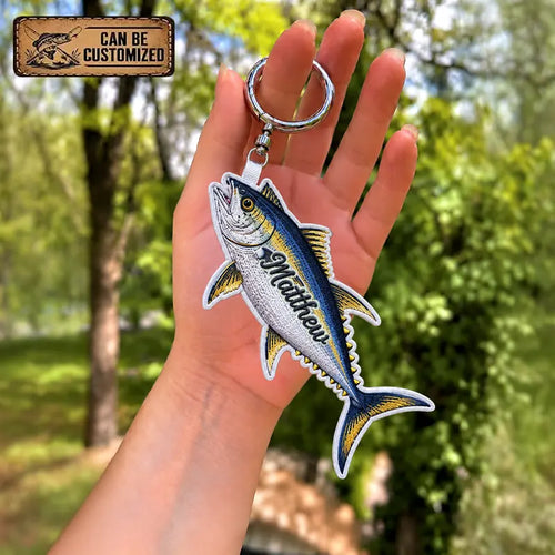 Personalized Fish Shaped Embroidered Keychain Tag