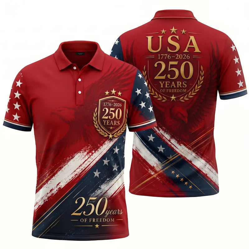 USA 1776–2026 250 Years Of Freedom Patriotic Polo Shirt