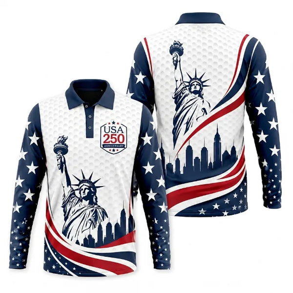 USA 250 Anniversary Statue of Liberty Polo Long Sleeve Shirt